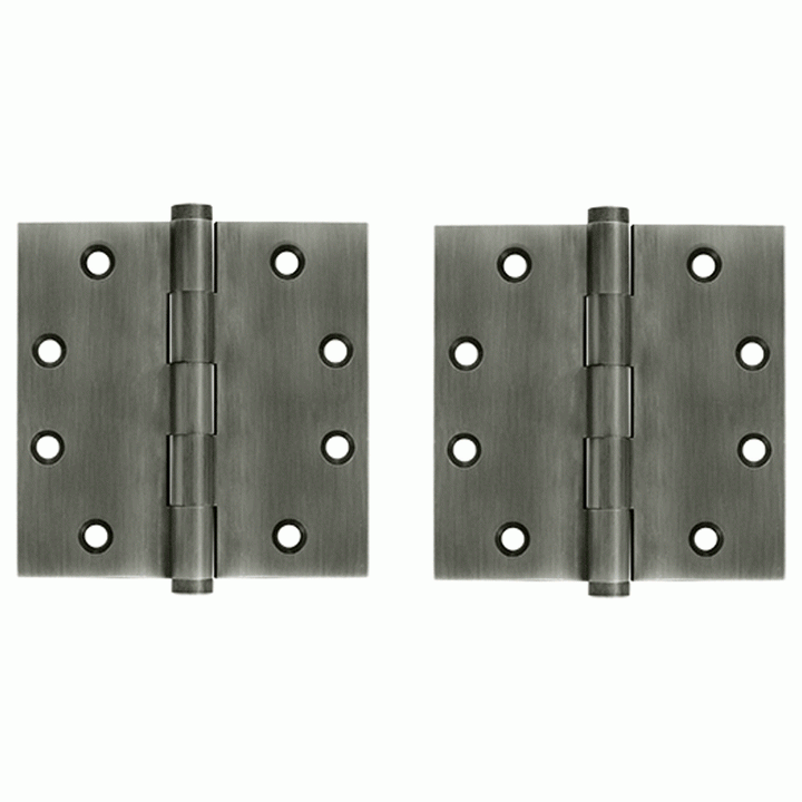 DELTANA 4 1/2 Inch X 4 1/2 Inch Solid Brass Square Hinge Interchangeable Finials (Antique Nickel Finish)