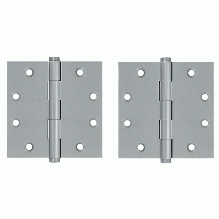 DELTANA 4 1/2 Inch X 4 1/2 Inch Solid Brass Square Hinge Interchangeable Finials (Brushed Chrome Finish)