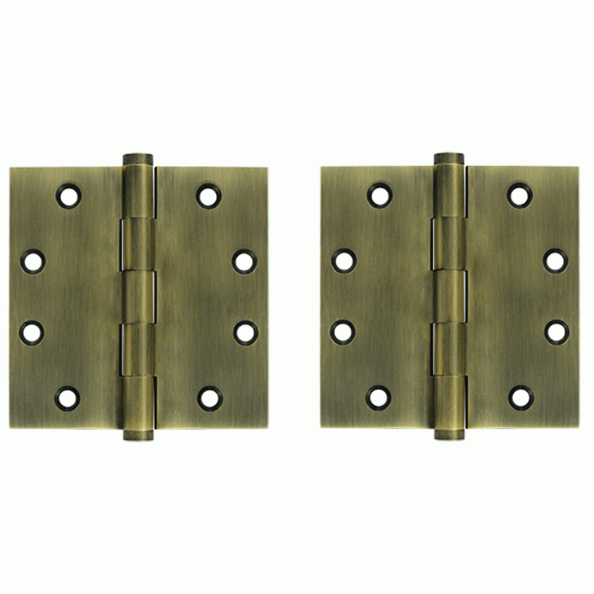 DELTANA 4 1/2 Inch X 4 1/2 Inch Solid Brass Square Hinge Interchangeable Finials (Antique Brass Finish)