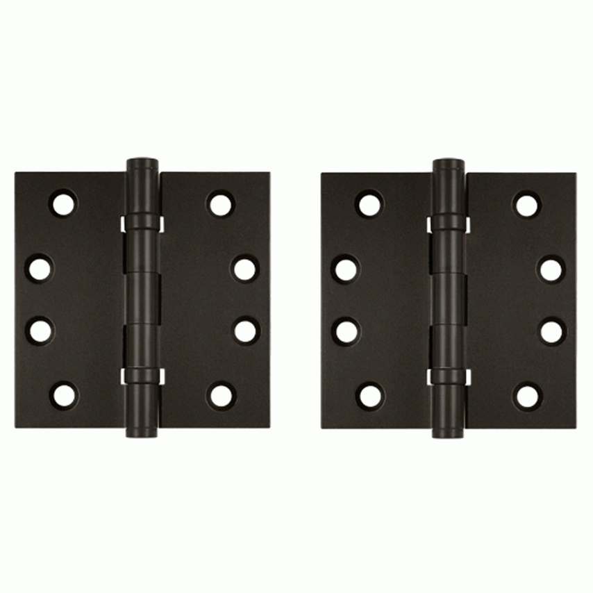 Pair 4 Inch X 4 Inch Double Ball Bearing Hinge Interchangeable Finials (Square Corner, Oil Rubbed Bronze Finish) DELTANA