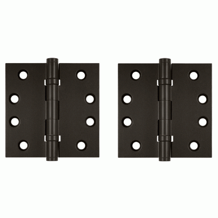 Pair 4 Inch X 4 Inch Double Ball Bearing Hinge Interchangeable Finials (Square Corner, Oil Rubbed Bronze Finish) DELTANA