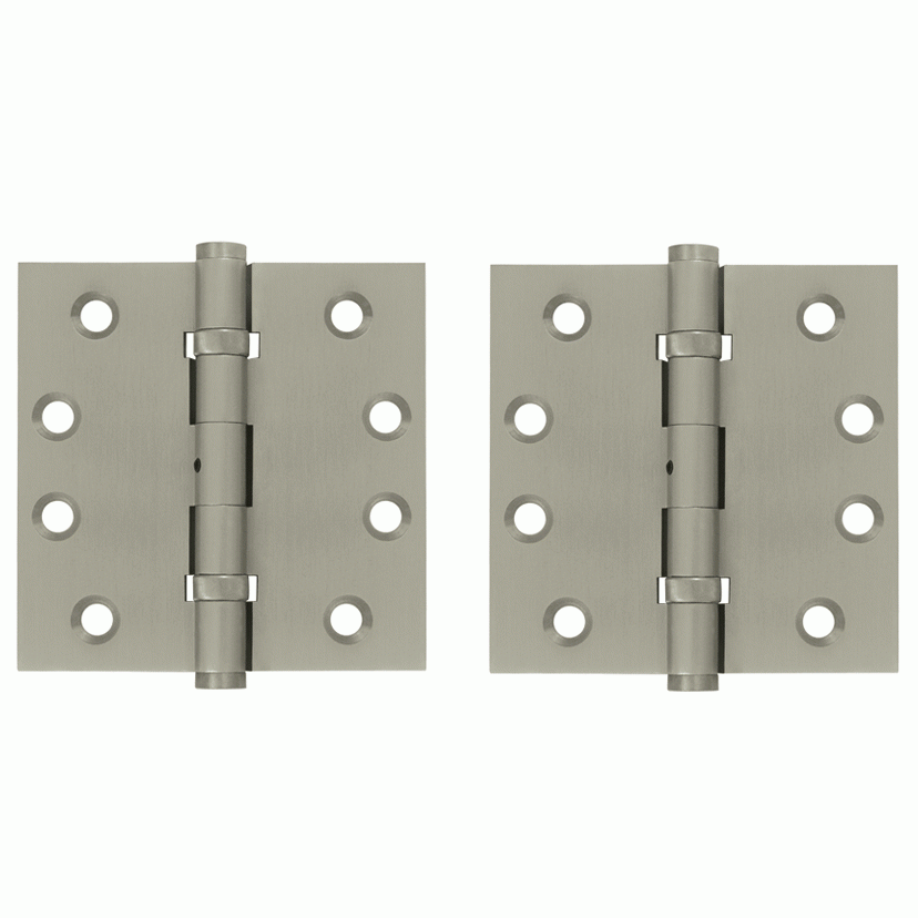 4 Inch X 4 Inch Ball Bearing Hinge Interchangeable Finials (Square Corner, Brushed Nickel Finish) DELTANA