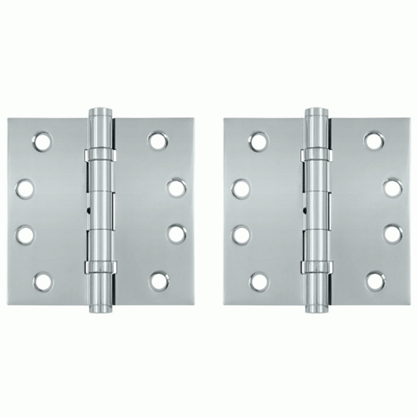 4 Inch X 4 Inch Ball Bearing Hinge Interchangeable Finials (Square Corner, Chrome Finish) DELTANA