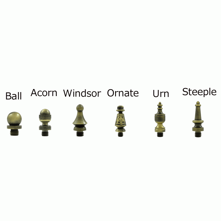 4 Inch X 4 Inch Ball Bearing Hinge Interchangeable Finials (Square Corner, Antique Brass Finish) DELTANA