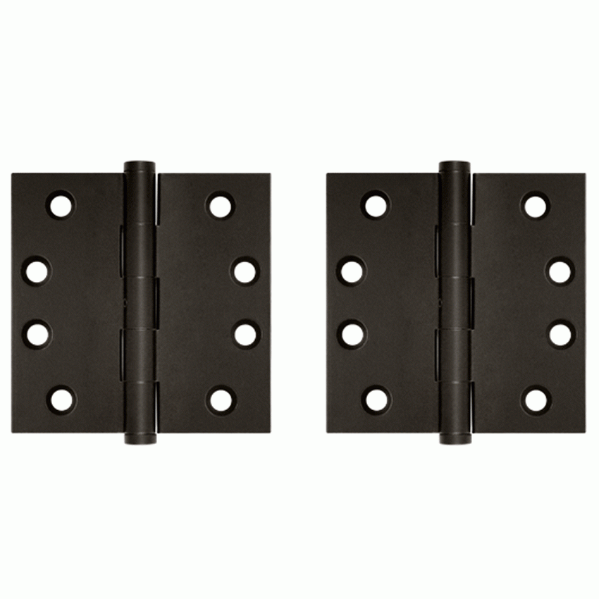 Pair 4 Inch X 4 Inch Non-Removable Pin Hinge Interchangeable Finials (Square Corner, Oil Rubbed Bronze Finish) DELTANA