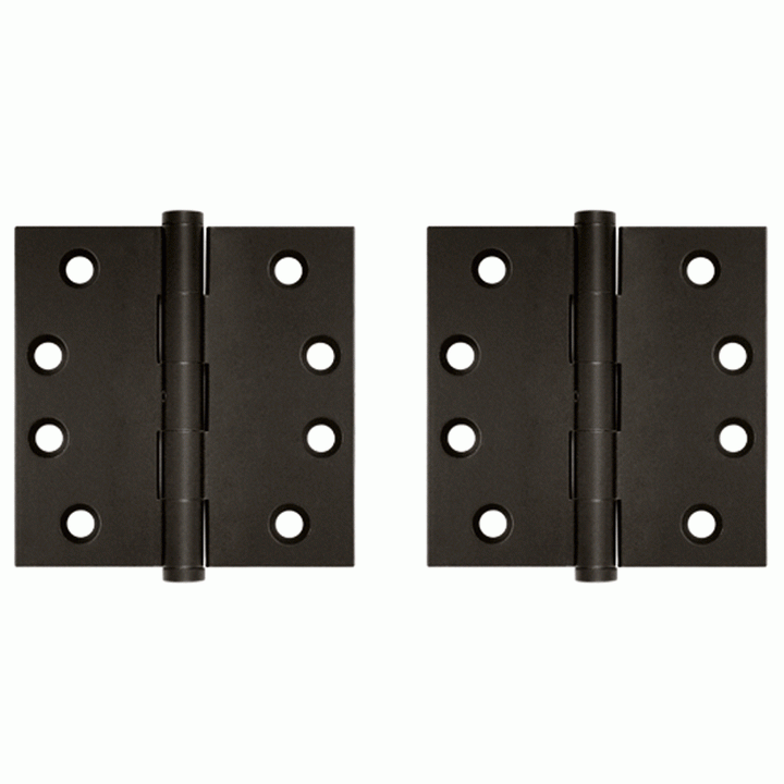 Pair 4 Inch X 4 Inch Non-Removable Pin Hinge Interchangeable Finials (Square Corner, Oil Rubbed Bronze Finish) DELTANA