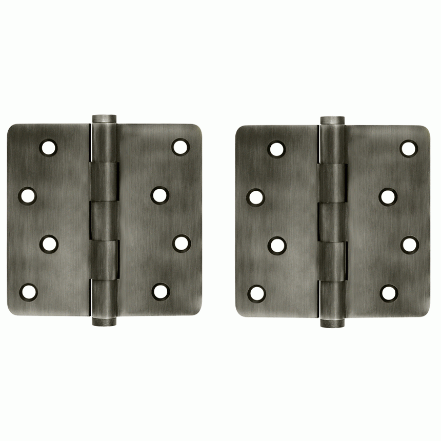 4 Inch X 4 Inch Solid Brass Zig-Zag Hinge (1/4 Radius Corner, Antique Nickel Finish) DELTANA