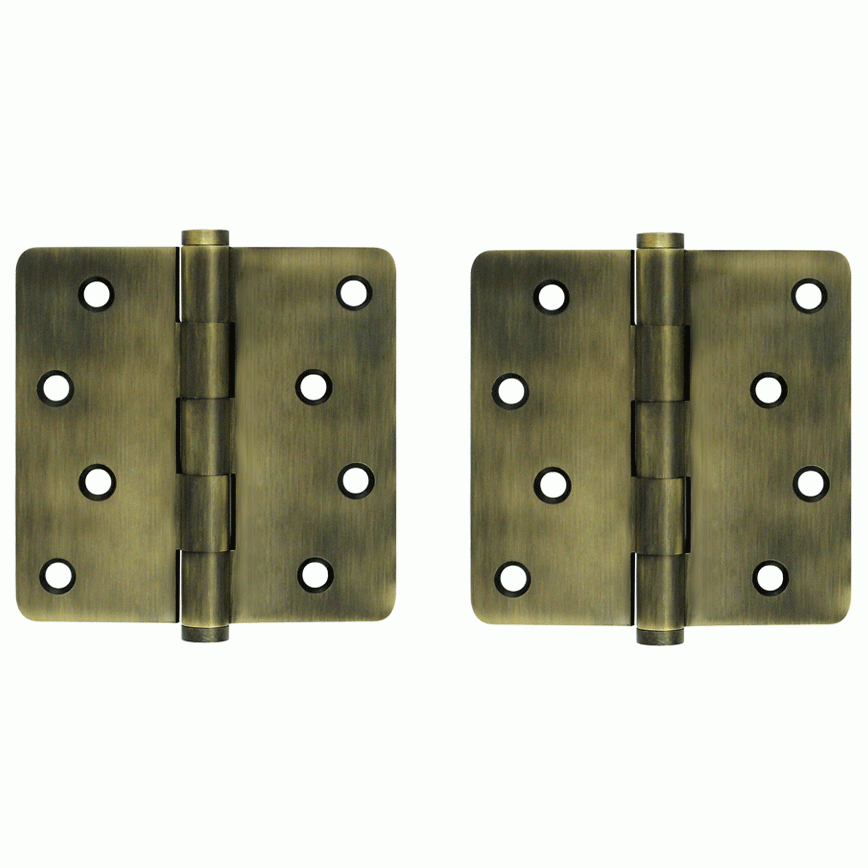 4 Inch X 4 Inch Solid Brass Zig-Zag Hinge (1/4 Radius Corner, Antique Brass Finish) DELTANA