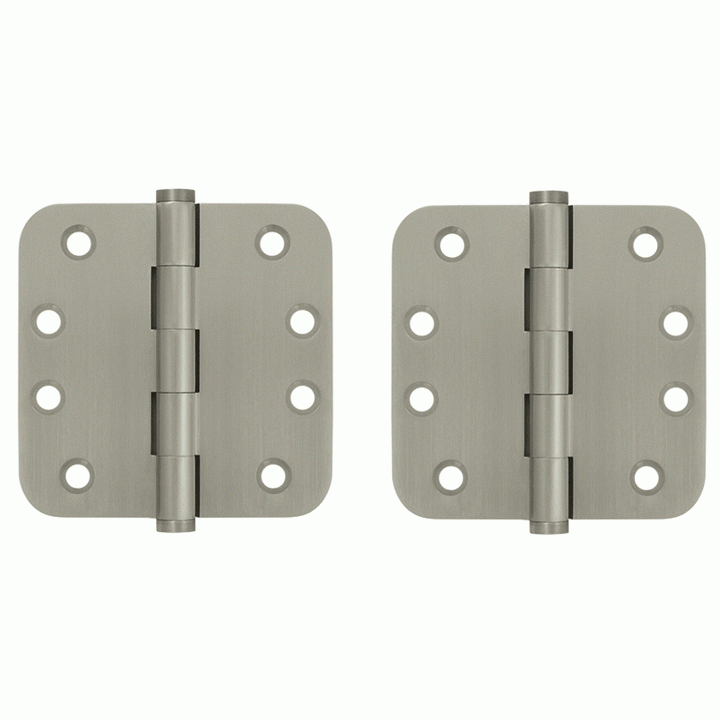 DELTANA 4 Inch X 4 Inch Solid Brass Hinge (5/8 Radius Corner, Brushed Nickel Finish)