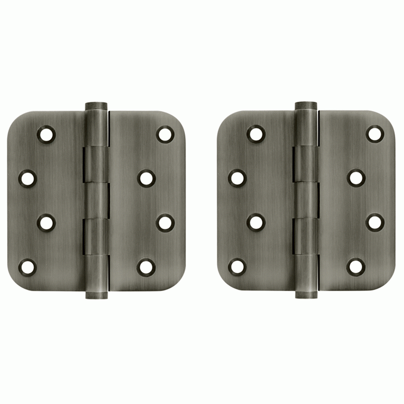 DELTANA 4 Inch X 4 Inch Solid Brass Zig-Zag Hinge (5/8 Radius Corner, Antique Nickel Finish)