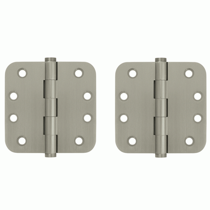 4 Inch X 4 Inch Solid Brass Hinge (5/8 Radius Corner, Brushed Nickel Finish) DELTANA