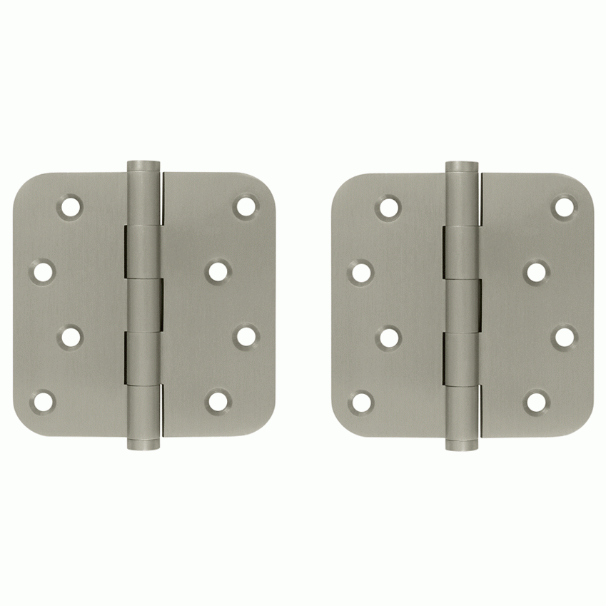 DELTANA 4 Inch X 4 Inch Solid Brass Zig-Zag Hinge (5/8 Radius Corner, Brushed Nickel Finish)