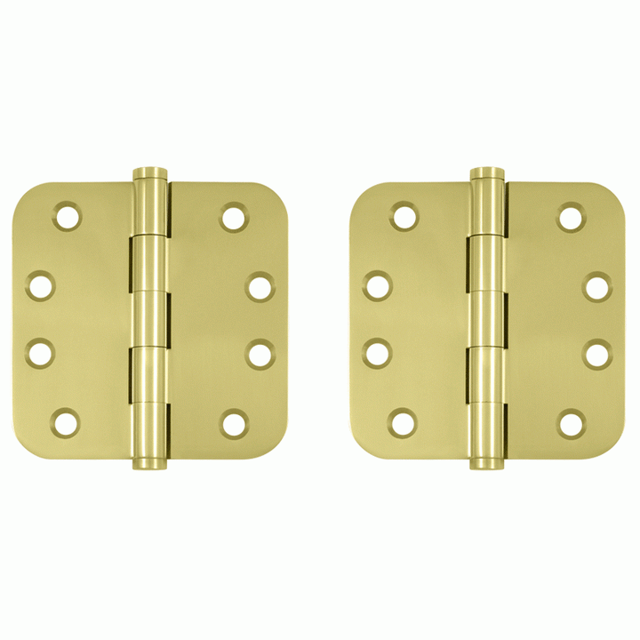 DELTANA 4 Inch X 4 Inch Solid Brass Hinge (5/8 Radius Corner, Polished Brass Finish)