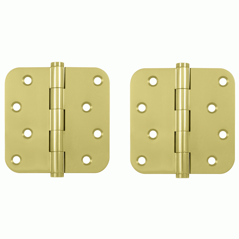 4 Inch X 4 Inch Solid Brass Zig-Zag Hinge (5/8 Radius Corner, Polished Brass Finish) DELTANA