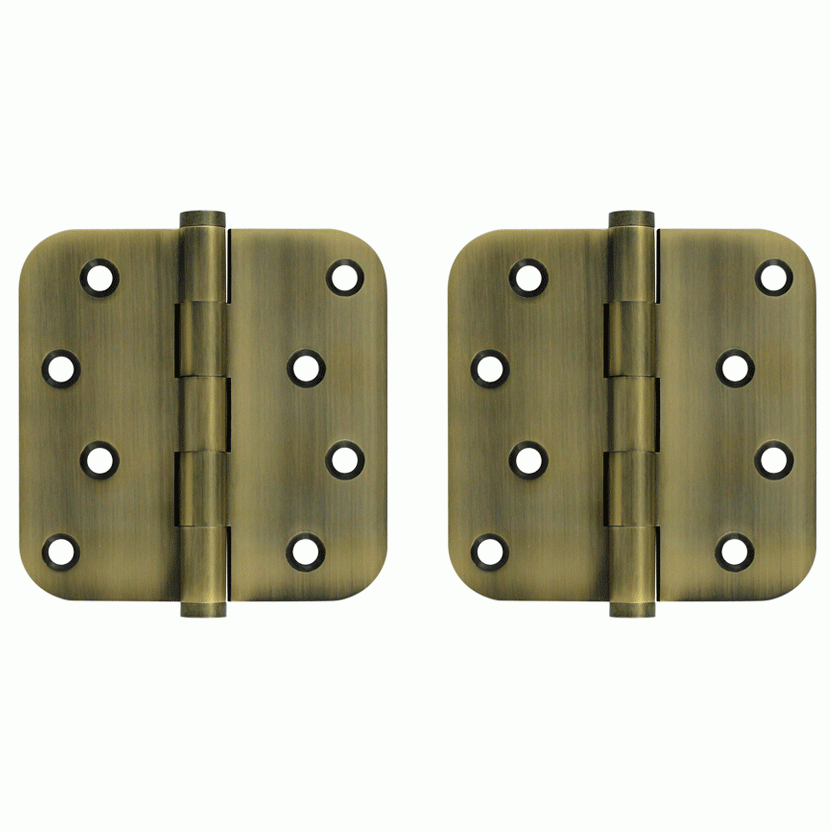 DELTANA 4 Inch X 4 Inch Solid Brass Zig-Zag Hinge (5/8 Radius Corner, Antique Brass Finish)