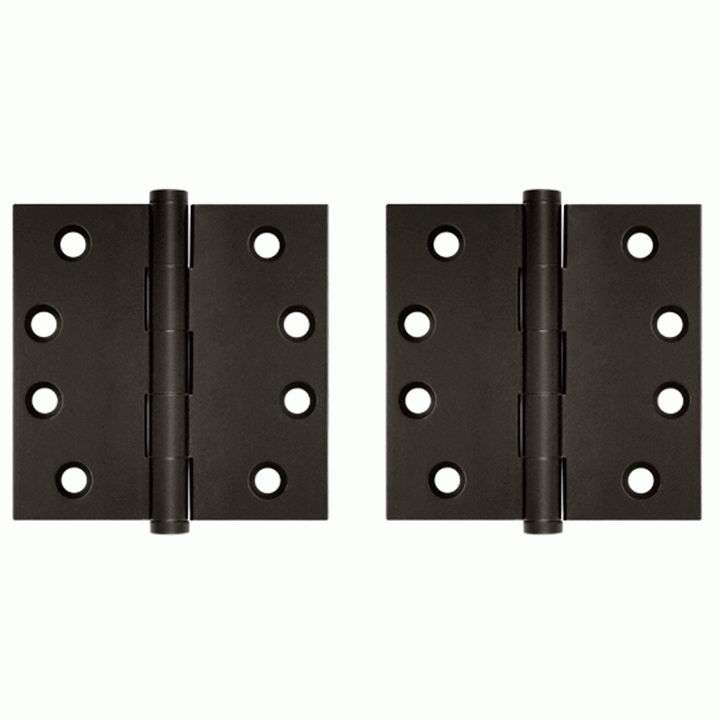 Pair 4 Inch X 4 Inch Solid Brass Hinge Interchangeable Finials (Square Corner, Oil Rubbed Bronze Finish) DELTANA