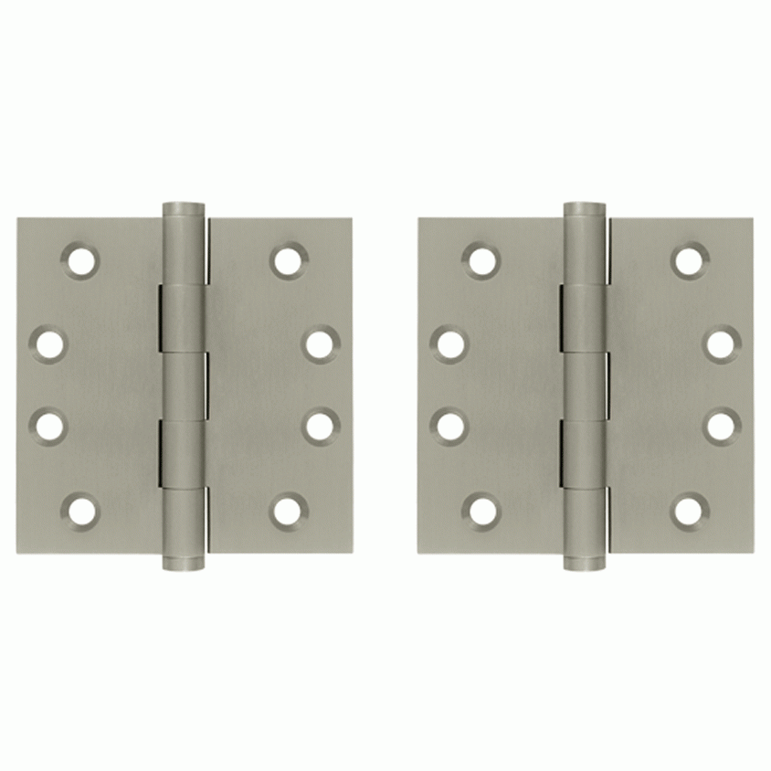 Pair 4 Inch X 4 Inch Solid Brass Hinge Interchangeable Finials (Square Corner, Brushed Nickel Finish) DELTANA