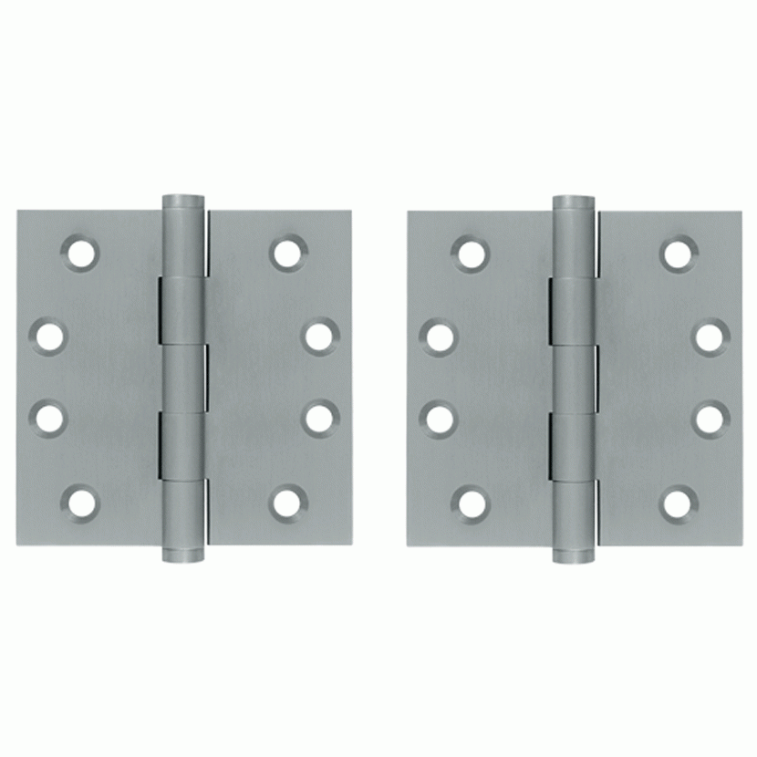 Pair 4 Inch X 4 Inch Solid Brass Hinge Interchangeable Finials (Square Corner, Brushed Chrome Finish) DELTANA