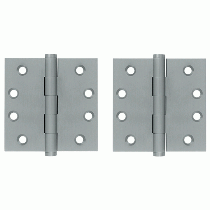 Pair 4 Inch X 4 Inch Solid Brass Hinge Interchangeable Finials (Square Corner, Brushed Chrome Finish) DELTANA