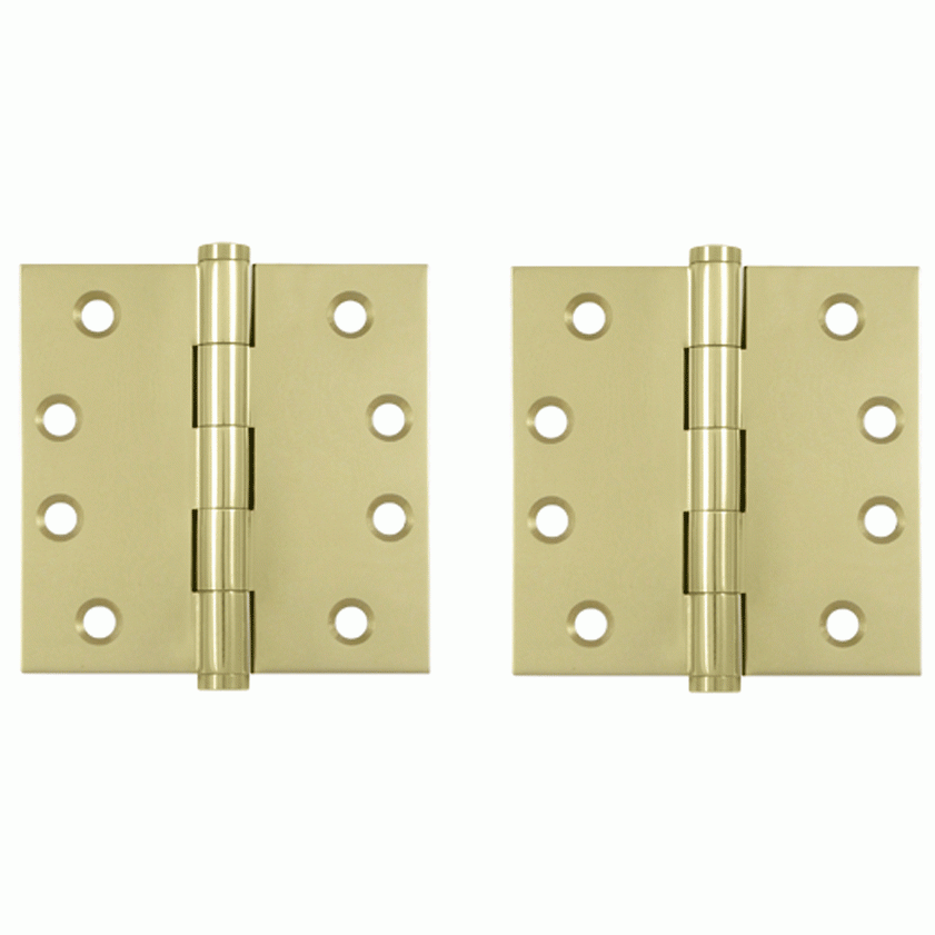 Pair 4 Inch X 4 Inch Solid Brass Hinge Interchangeable Finials (Square Corner, Unlacquered Brass Finish) DELTANA