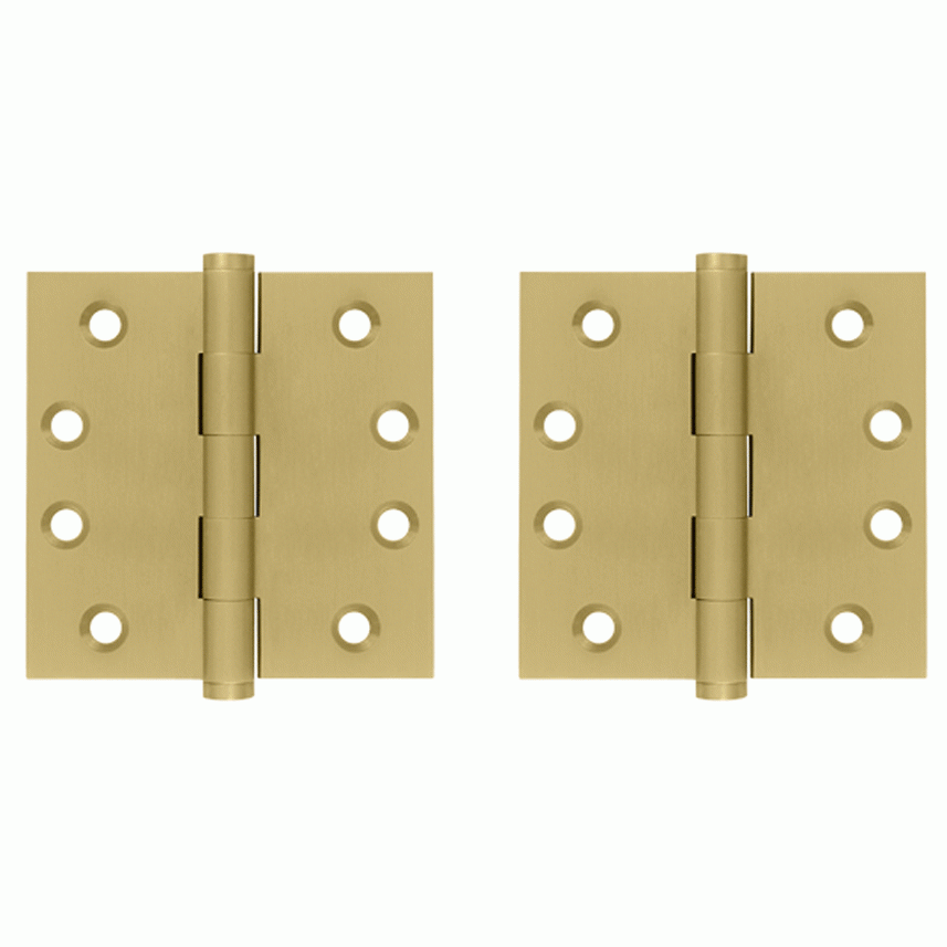 Pair 4 Inch X 4 Inch Solid Brass Hinge Interchangeable Finials (Square Corner, Brushed Brass Finish) DELTANA