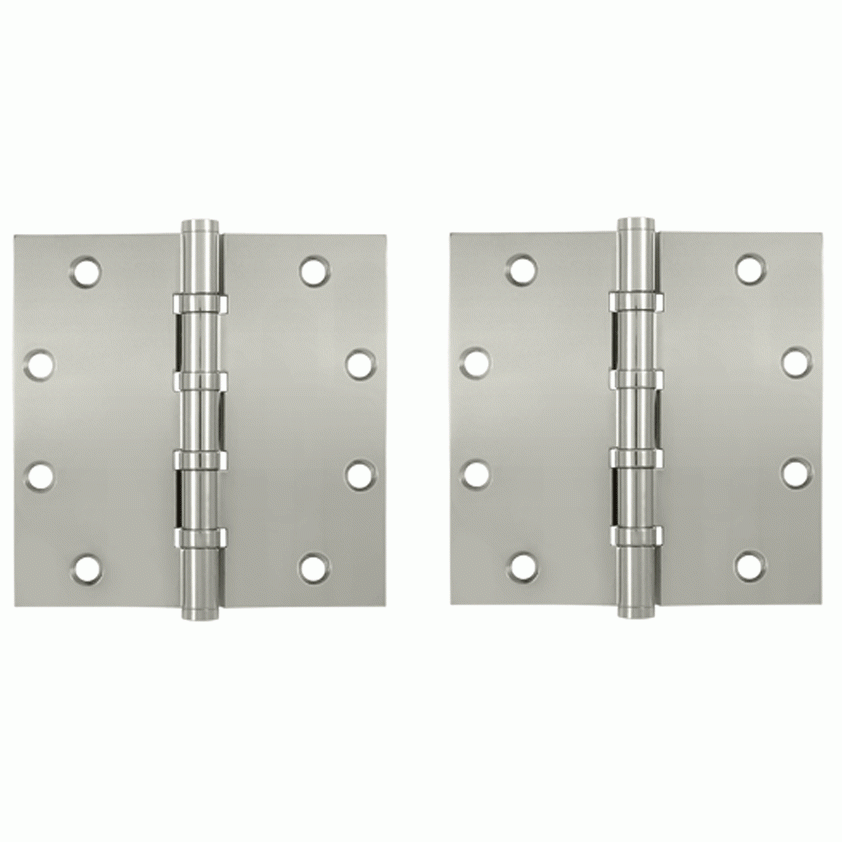 DELTANA 5 Inch X 5 Inch Solid Brass Four Ball Bearing Square Hinge (Polished Nickel Finish)