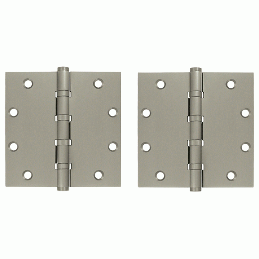 DELTANA 5 Inch X 5 Inch Solid Brass Four Ball Bearing Square Hinge (Brushed Nickel Finish)