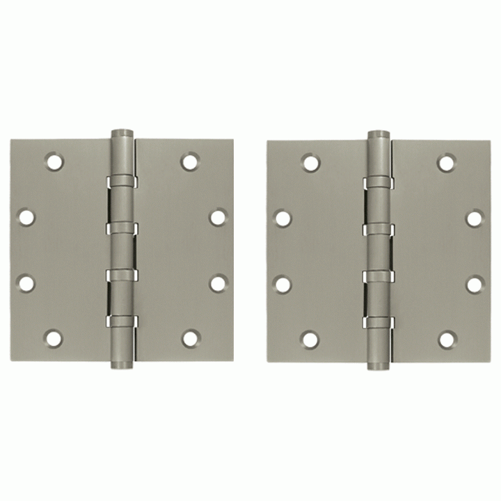 DELTANA 5 Inch X 5 Inch Solid Brass Four Ball Bearing Square Hinge (Brushed Nickel Finish)