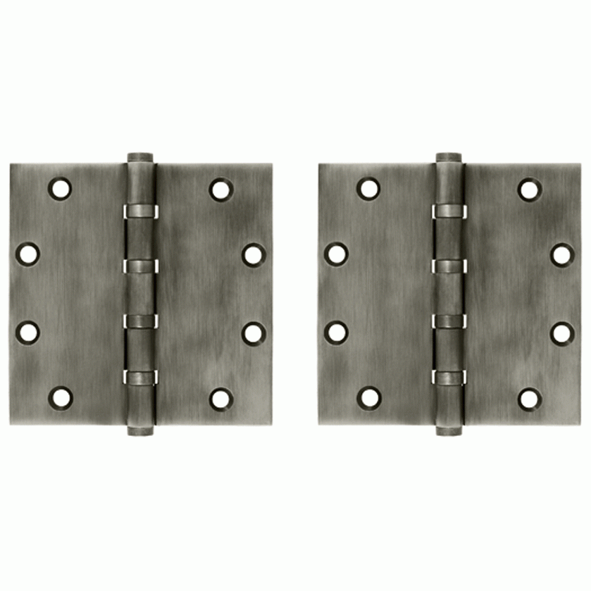 DELTANA 5 Inch X 5 Inch Solid Brass Four Ball Bearing Square Hinge (Antique Nickel Finish)