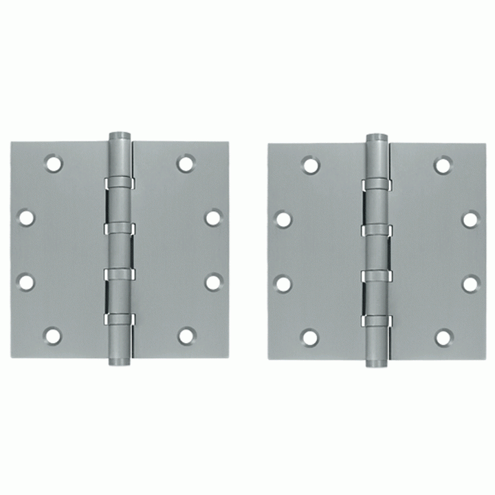 DELTANA 5 Inch X 5 Inch Solid Brass Four Ball Bearing Square Hinge (Brushed Chrome Finish)