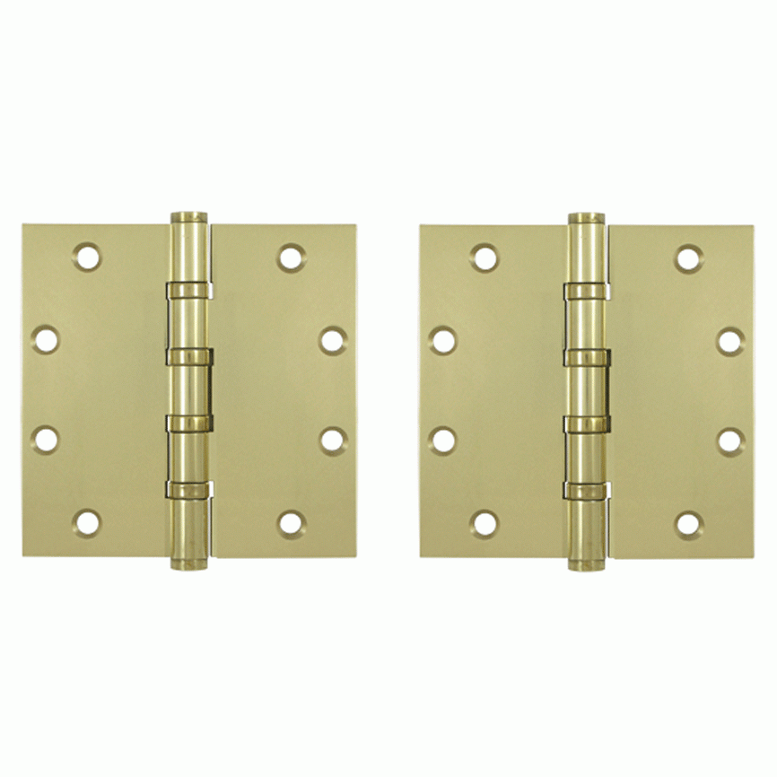 DELTANA 5 Inch X 5 Inch Solid Brass Four Ball Bearing Square Hinge (Unlacquered Brass Finish)