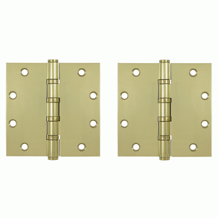 DELTANA 5 Inch X 5 Inch Solid Brass Four Ball Bearing Square Hinge (Unlacquered Brass Finish)