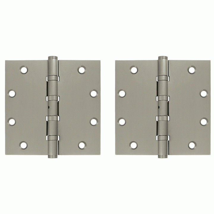 DELTANA 5 Inch X 5 Inch Solid Brass Non-Removable Pin Square Hinge (Brushed Nickel Finish)