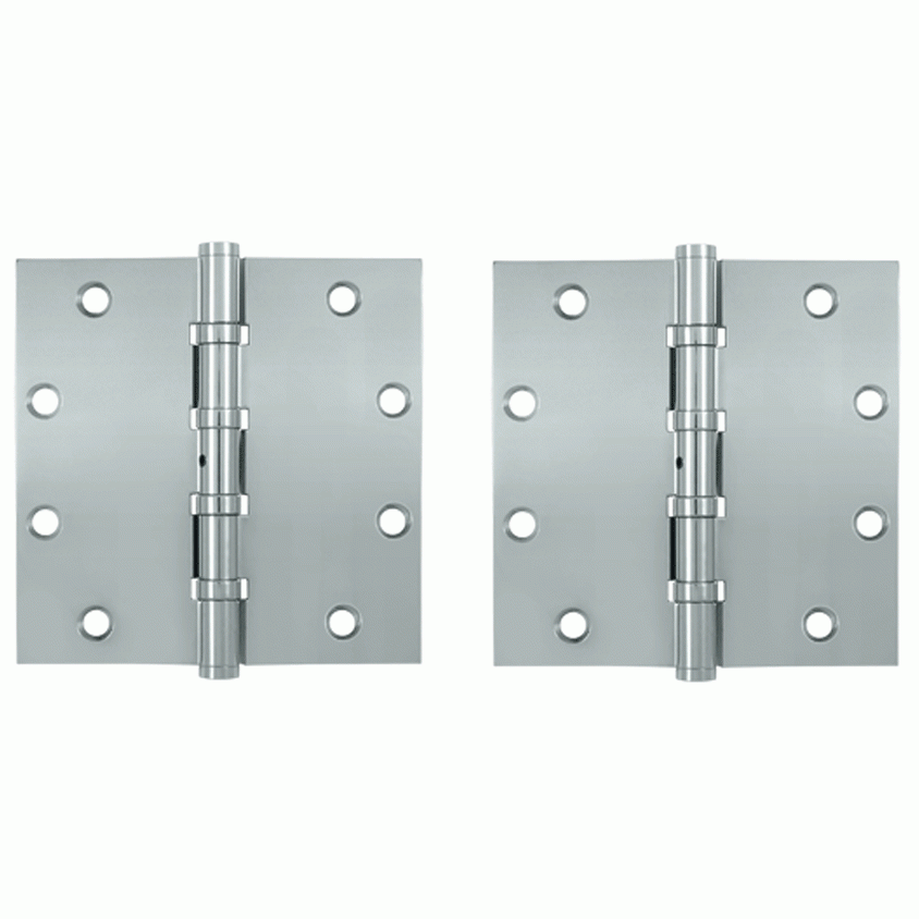 DELTANA 5 Inch X 5 Inch Solid Brass Non-Removable Pin Square Hinge (Chrome Finish)