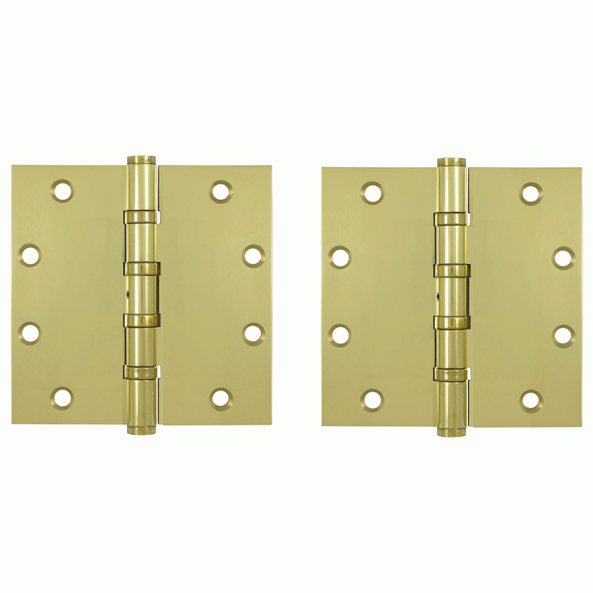 DELTANA 5 Inch X 5 Inch Solid Brass Non-Removable Pin Square Hinge (Polished Brass Finish)