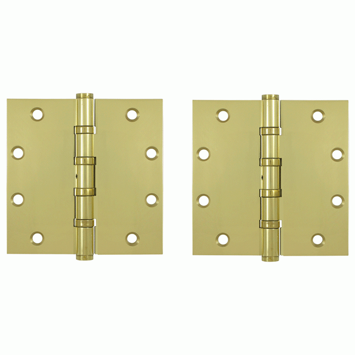 DELTANA 5 Inch X 5 Inch Solid Brass Non-Removable Pin Square Hinge (Polished Brass Finish)