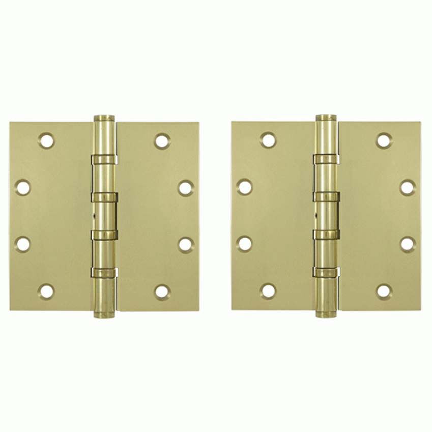 DELTANA 5 Inch X 5 Inch Solid Brass Non-Removable Pin Square Hinge (Unlacquered Brass Finish)