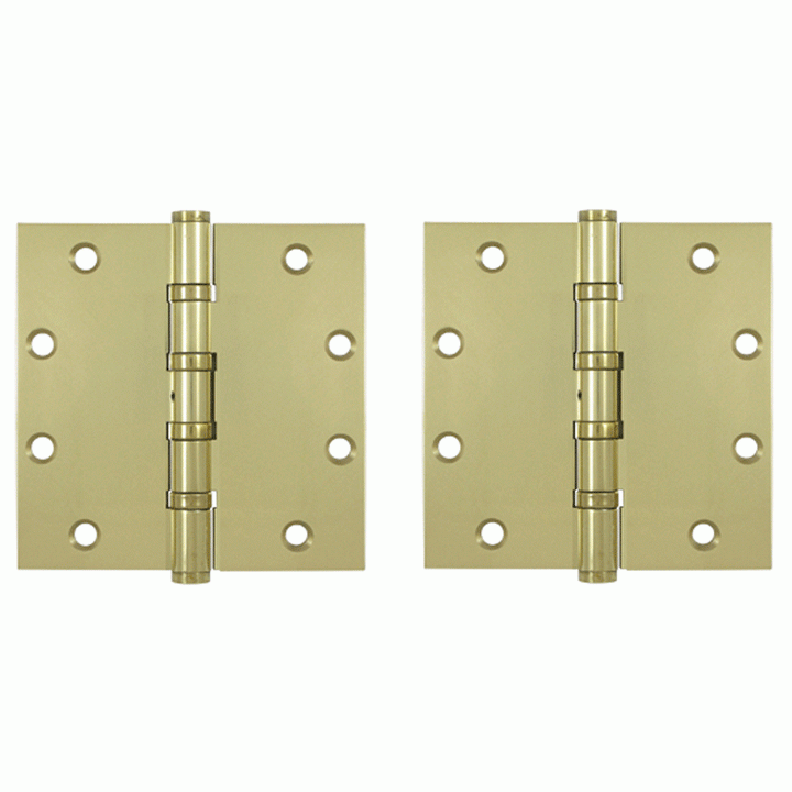 5 Inch X 5 Inch Solid Brass Non-Removable Pin Square Hinge (Unlacquered Brass Finish) DELTANA