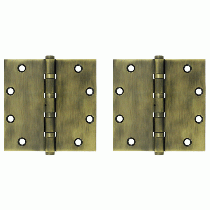 DELTANA 5 Inch X 5 Inch Solid Brass Non-Removable Pin Square Hinge (Antique Brass Finish)