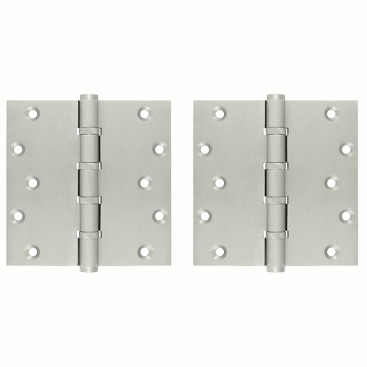 6 Inch X 6 Inch Solid Brass Ball Bearing Square Hinge (Brushed Nickel Finish) DELTANA