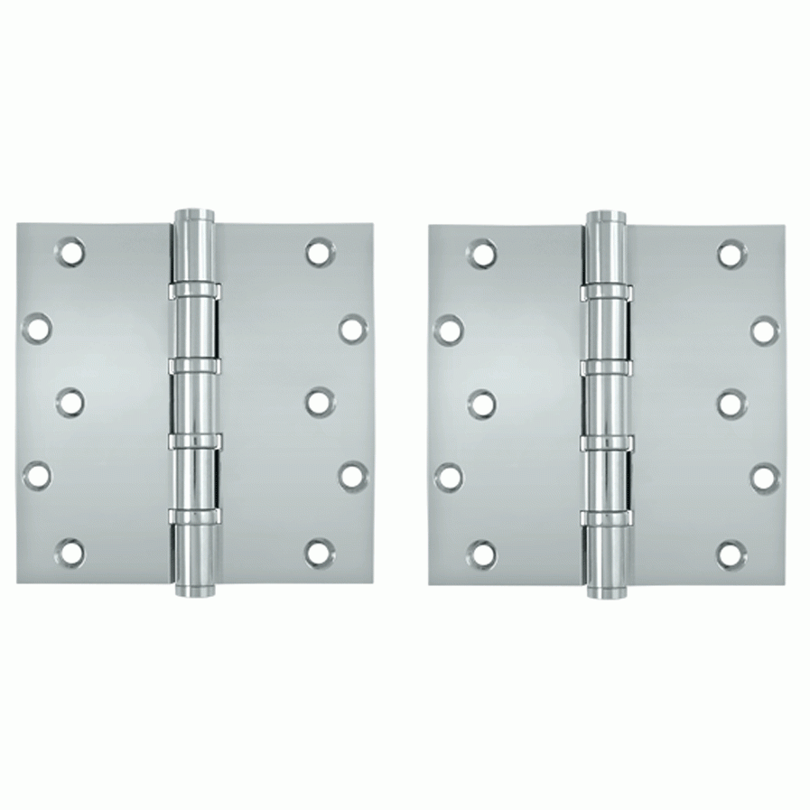 DELTANA 6 Inch X 6 Inch Solid Brass Ball Bearing Square Hinge (Chrome Finish)