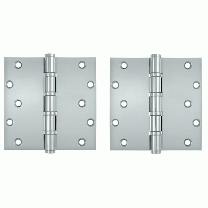 DELTANA 6 Inch X 6 Inch Solid Brass Ball Bearing Square Hinge (Chrome Finish)