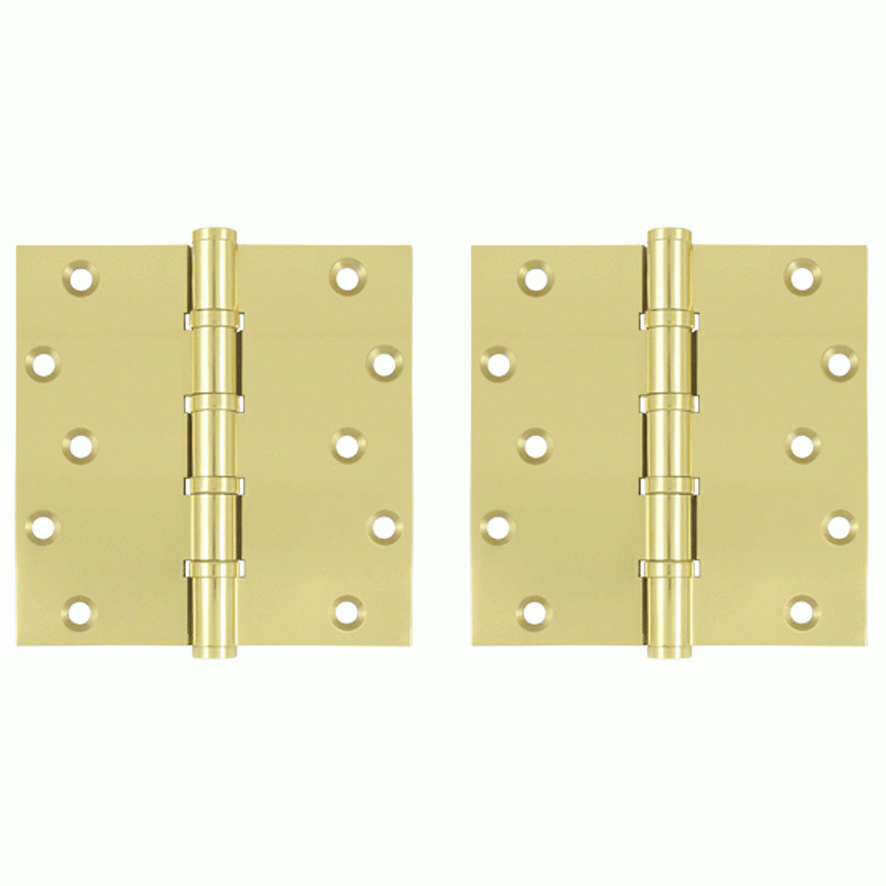 DELTANA 6 Inch X 6 Inch Solid Brass Ball Bearing Square Hinge (Unlacquered Brass Finish)