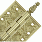 DELTANA 3 1/2 X 3 1/2 Inch Solid Brass Ornate Finial Style Hinge (Unlacquered Brass Finish)