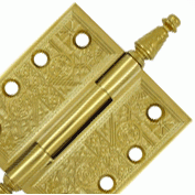 DELTANA 4 X 4 Inch Solid Brass Ornate Finial Style Hinge (PVD Polished Brass Finish)