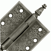 DELTANA 4 X 4 Inch Solid Brass Ornate Finial Style Hinge Antique Nickel Finish