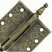 DELTANA 4 X 4 Inch Solid Brass Ornate Finial Style Hinge Antique Brass Finish