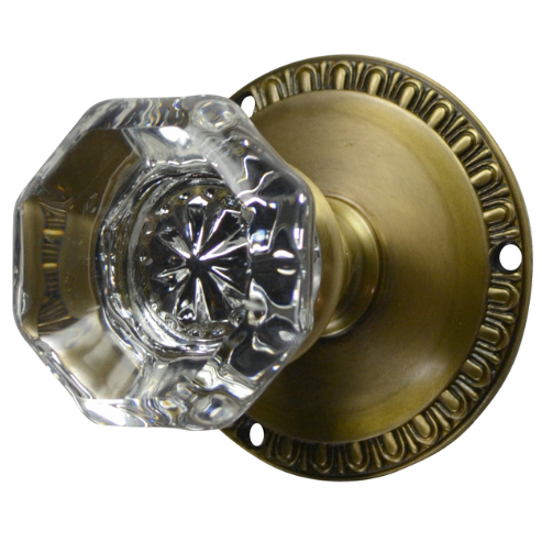 ##Antique Hardware## Egg & Dart Rosette Door Set with Octagon Crystal Door Knobs (Several Finishes Available)