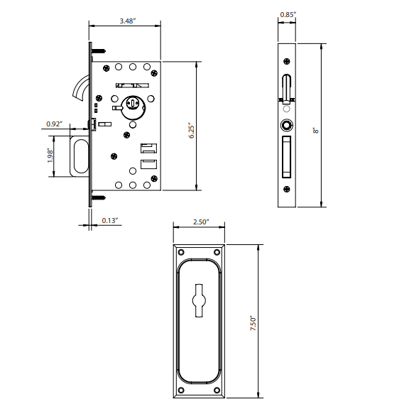 EMTEK Solid Brass Passage Pocket Door Mortise Lock