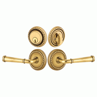 EMTEK Emtek Solid Brass Merrimack Door Lever Deadbolt with Georgian Rope Rosette (Antique Brass Finish)